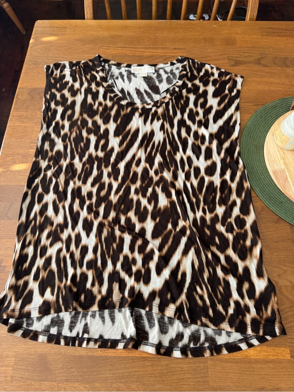 Michael Kors Leopard Print Cap Sleeve Top - Brown Black